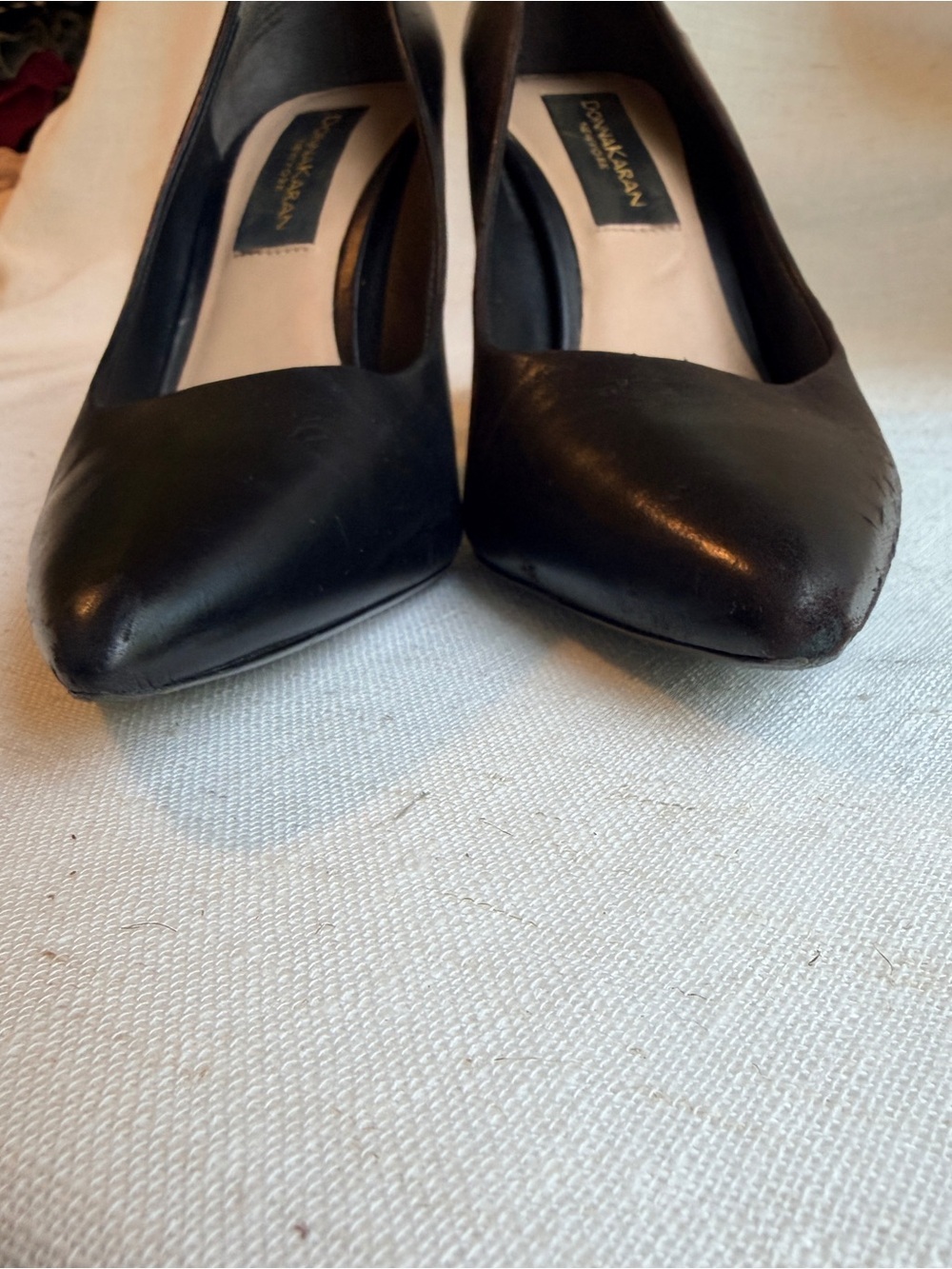 Donna Karan New York Black Leather Pointed Block Heel Pumps Approx 7.5 - Picture 5 of 8